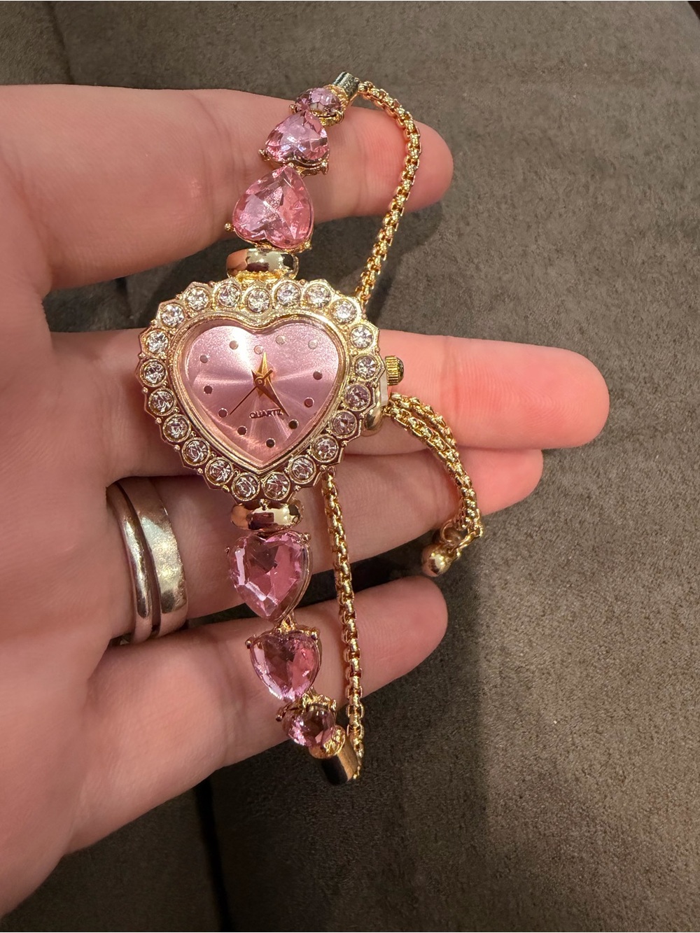 Kohl's Gold-Tone Pink Heart Crystal Bracelet Watch - Picture 2 of 2